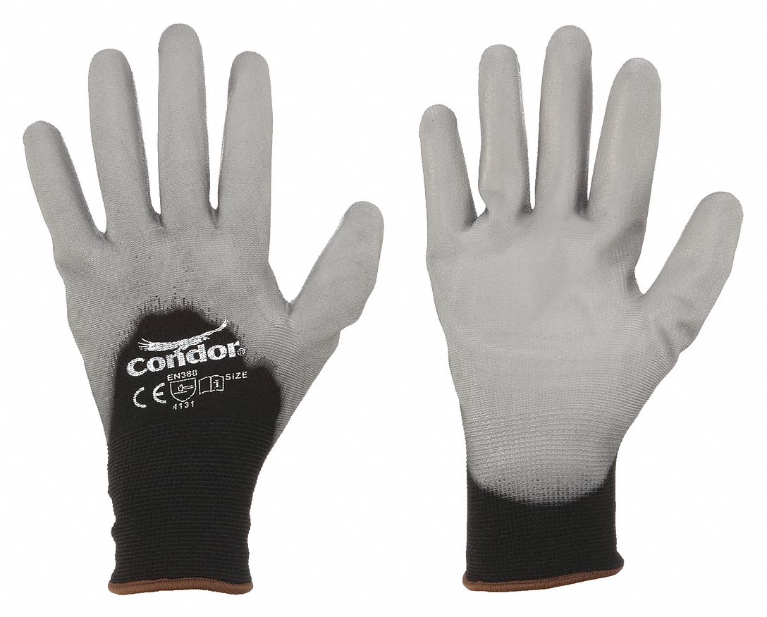 COATED GLOVES,PUR,NYLON,M,BLK/GY,PR