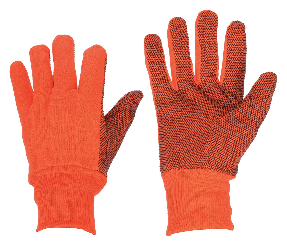 HI VIS KNIT GLOVES, M (8), UNCOATED, COTTON, JERSEY TASK & CHORE GLOVE, KNIT CUFF