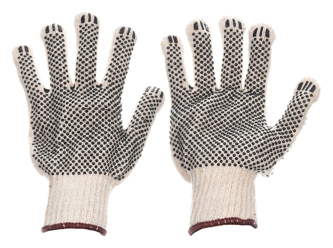 GANTS EN TRICOT,2TG(11),POINTILLÉS,PVC POINTILLÉ,COTON,7GA,DOIGT ENTIER,BLANC