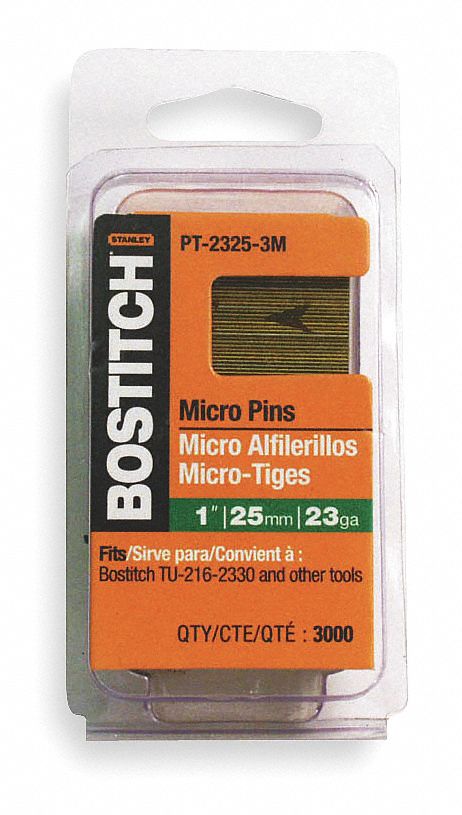 HEADLESS PINS, ½ IN L, PLAIN, 23G, PIN NAILS, SMOOTH, ½ IN OVERALL L, 3,000 PK