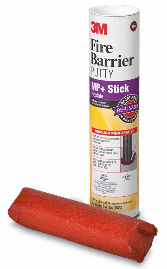 3M Firestop Putty, 1 1/2 in dia x 6 inH Pad, Up to 4 hr Fire Rating