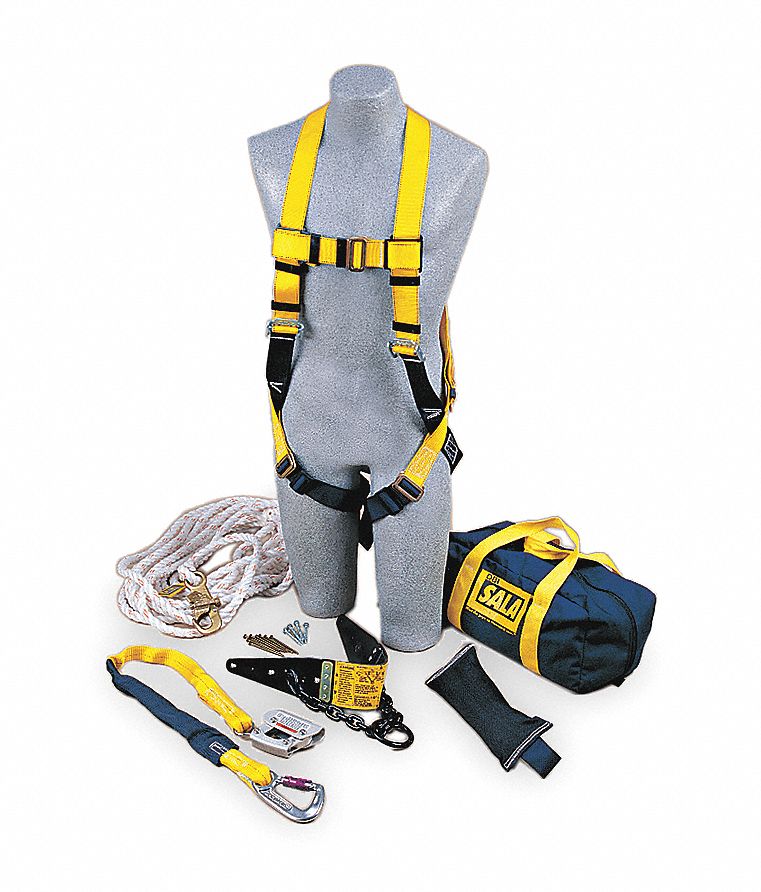 Yellow/Blue, Universal Size Roofers Harness Kit, 310 lb. Weight Capacity, Pass-Thru Leg Strap Buckle