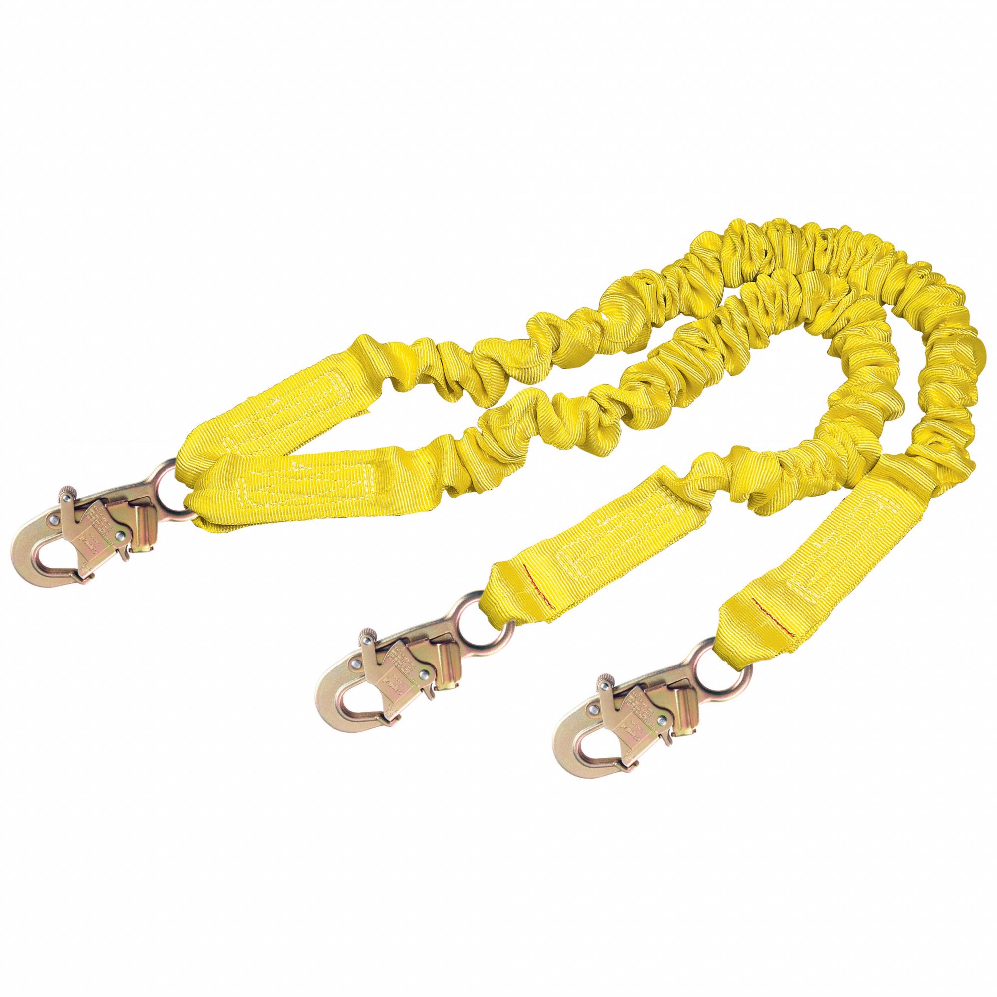 Shock-Absorbing Lanyard: Tubular Webbing, Steel Snap Hook, Steel Snap Hook, 2 Legs