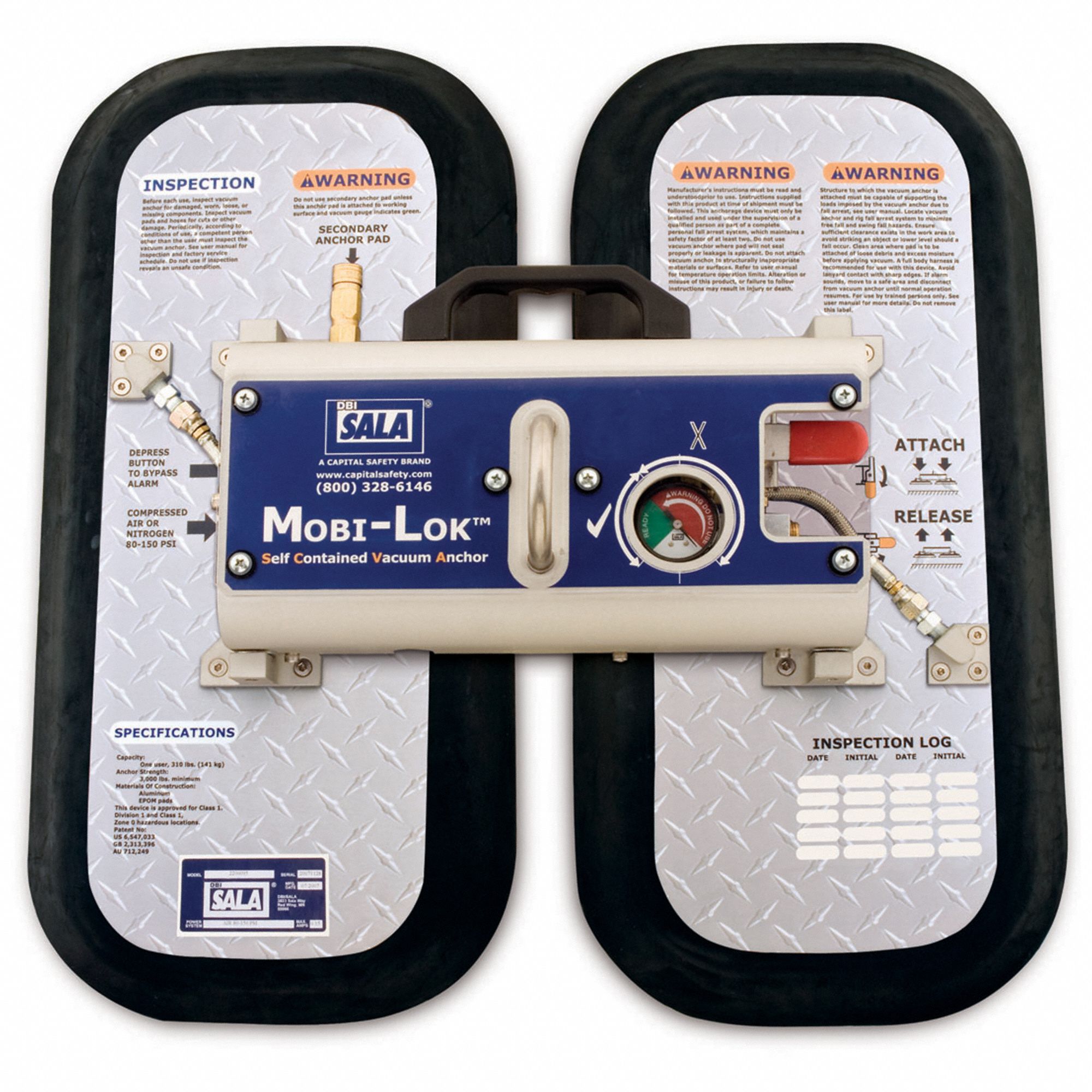 Vacuum Anchor Pad: 1 Workers Per System, 310 lb Wt Capacity, Smooth, Non-Porous Surface