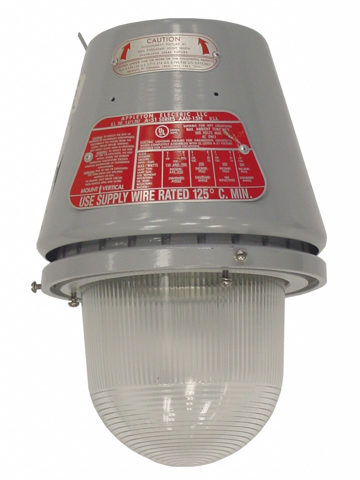 EXPLOSION PROOF PENDANT FIXTURE, INCANDESCENT, 300 W MAX, T3C TEMP CODE