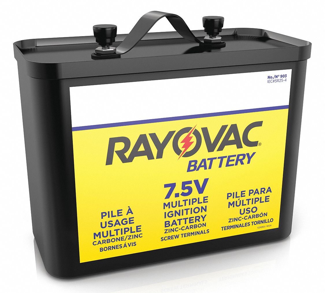 RAYOVAC 903, Fence/Ignition Battery, 7.5V DC, Carbon Zinc, 23 Ah, Screw