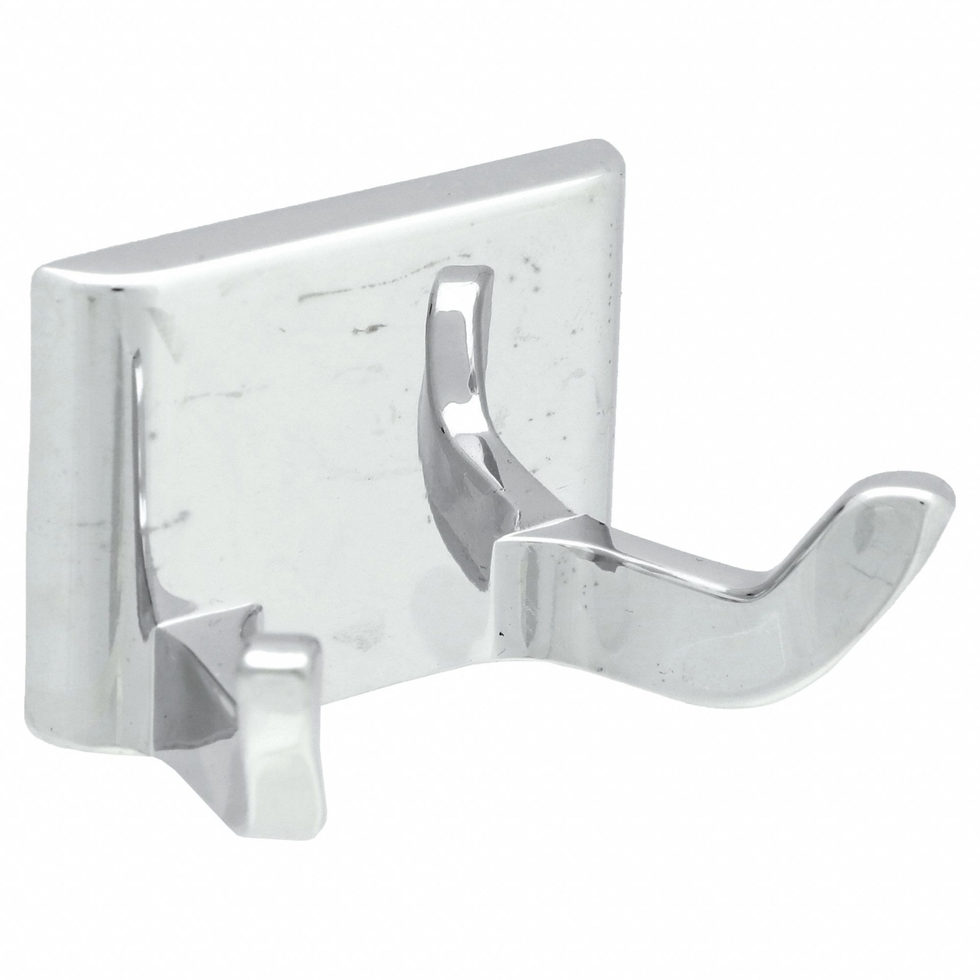 BATHROOM HOOK: 2VAL4, 2 HOOKS, ZINC, CHROME PLATED, 1½ IN X 2⅛ IN X 1½ IN