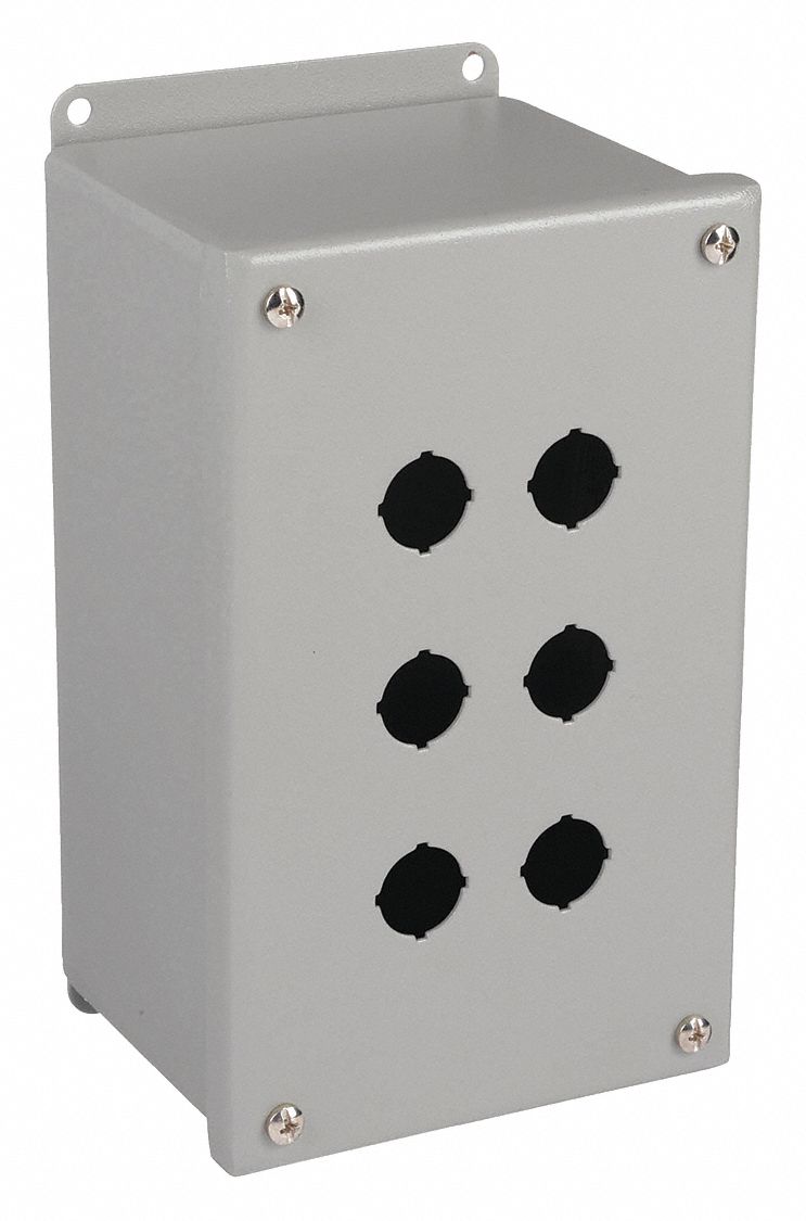 Push Button Enclosure: 22mm, 6 Holes, Carbon Steel, NEMA 12