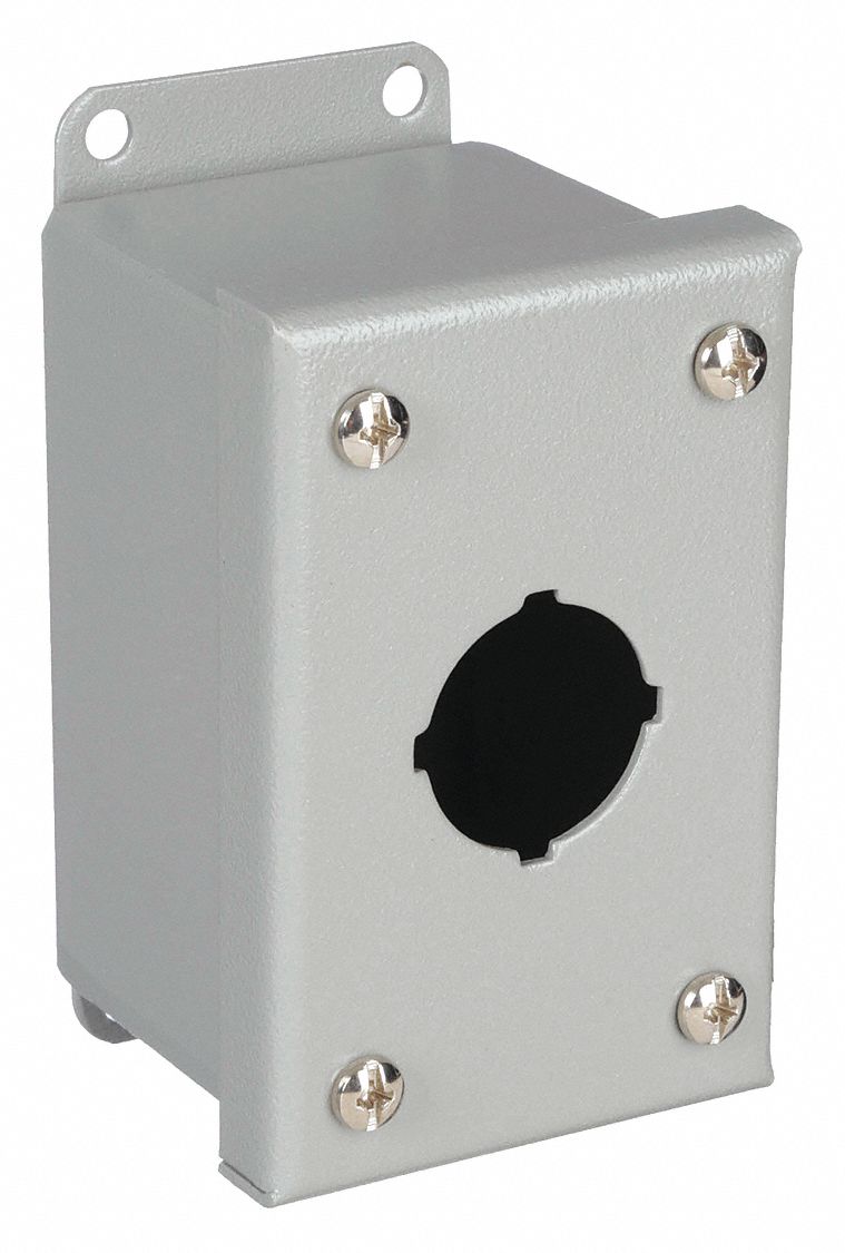 Push Button Enclosure: 30mm, 1 Holes, Carbon Steel, NEMA 12