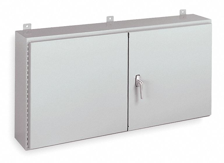 Enclosure: Steel, 24 in x 42 in x 8 in, NEMA 12, Solid Cover, Hinged