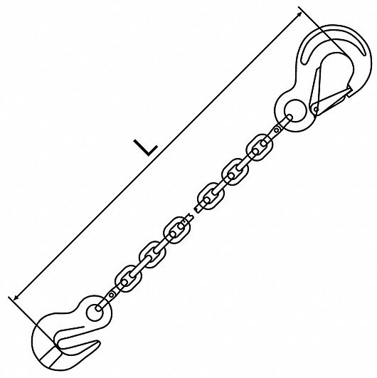 Reach; Grade 100 American Industrial 3/8 Double Leg Alloy Chain Sling; Fittings = Oblong Masterlink; Grab Hook; 4 Ft 