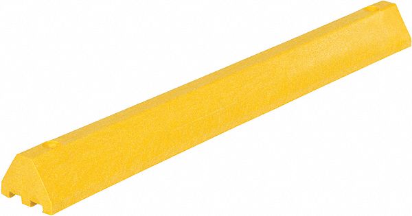 CAR STOP, YELLOW, PLASTIC, 4 IN HEIGHT, 47⅞ IN LENGTH, NO CABLE CHANNEL