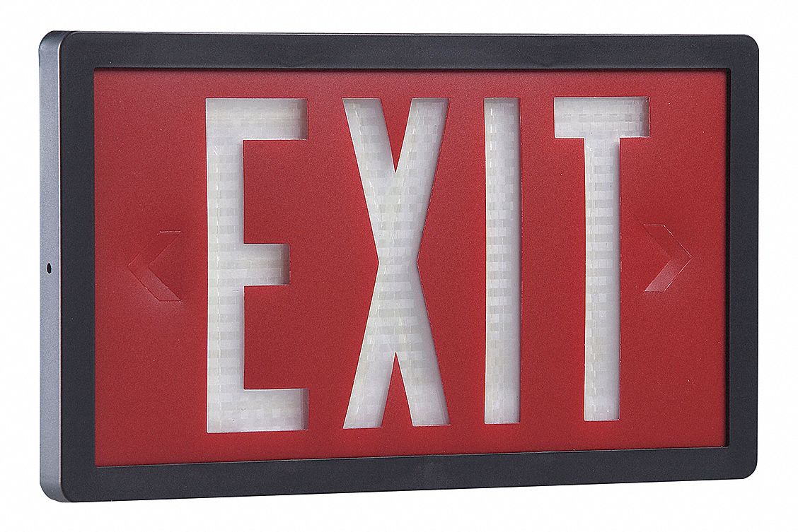 Self-Luminous Exit Sign: 1 Faces, Red, Black, Plastic, 10 yr Life Expectancy, Wall, Surface