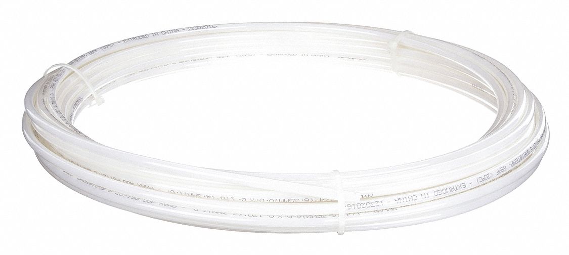 TUBING: NYLON, BEIGE, ¼ IN OUTSIDE DIAMETER, 3/16 IN INSIDE DIAMETER, 100 FT LG, SHORE D 60