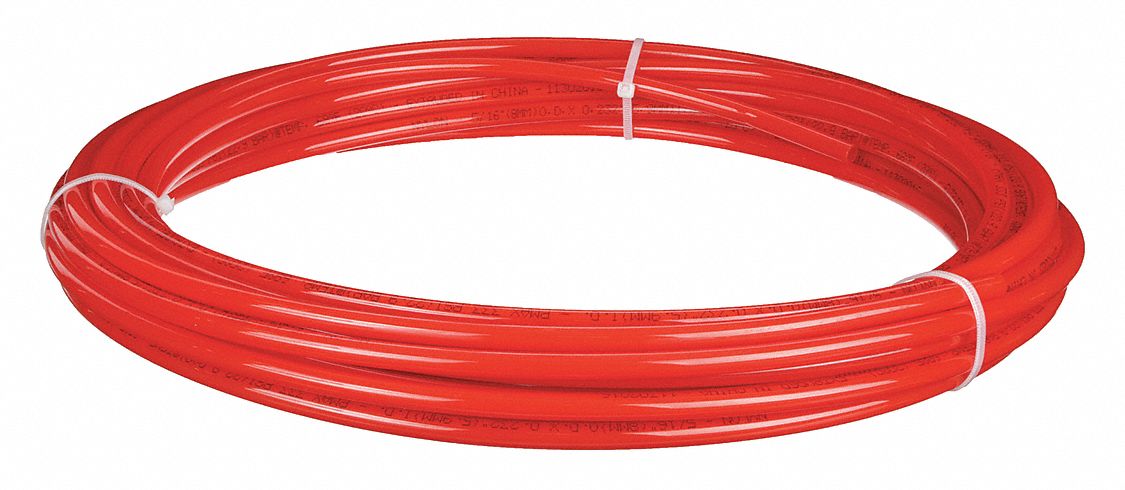 TUBING: NYLON, RED, ¼ IN OUTSIDE DIAMETER, 3/16 IN INSIDE DIAMETER, 50 FT LG, SHORE D 60