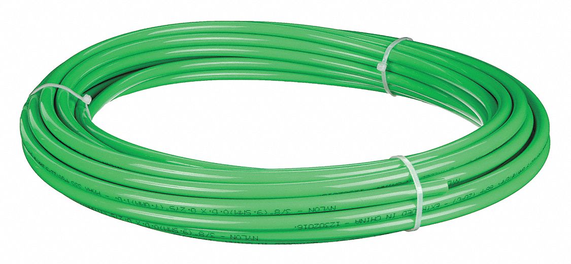 TUBING: NYLON, GREEN, ¼ IN OUTSIDE DIAMETER, 3/16 IN INSIDE DIAMETER, 250 FT LG, SHORE D 60