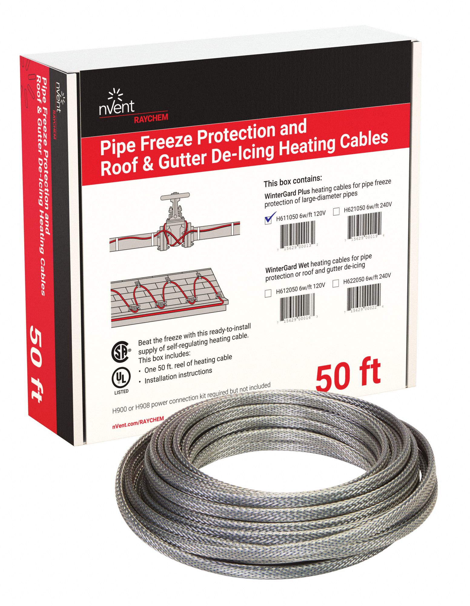 RAYCHEM Indoor Only, Electric Heating Cable, 50 ft, 120V AC, Hardwired