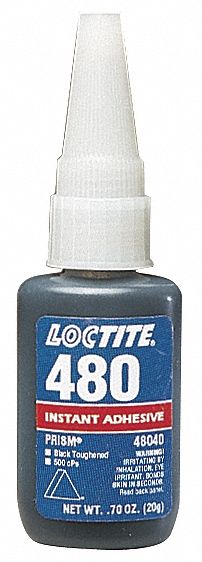 INSTANT ADHESIVE, 480, RUBBER, 0.7 OZ BOTTLE, BLACK, THIN LIQUID, 50 G/L AND UNDER