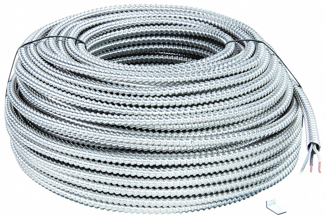 Metal Clad Armored Cable: 10 AWG, 2 Conductors, Copper, 250 ft, Aluminum, Std, THHN