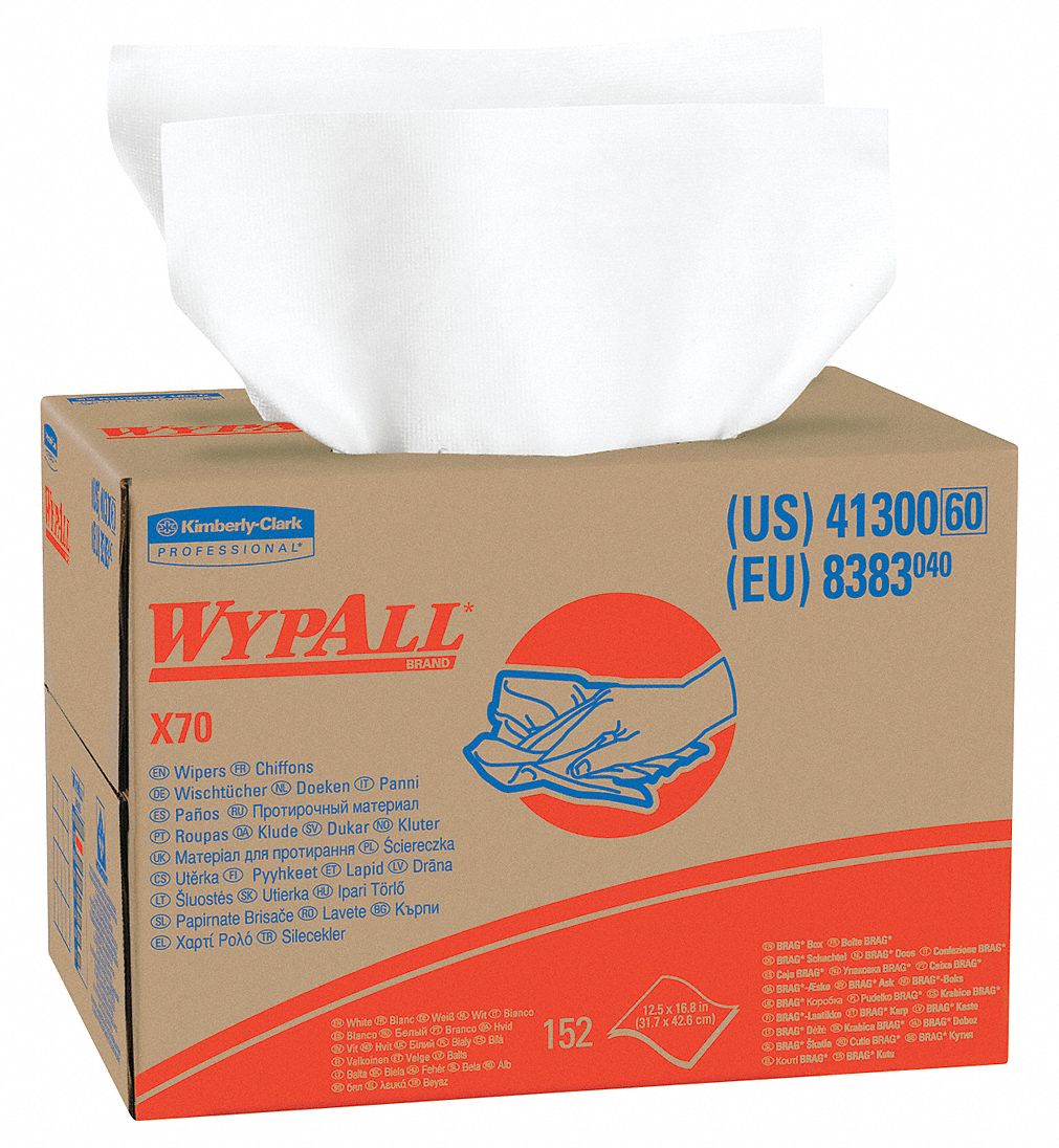 Dry Wipe, WYPALL X70, 12 1/2 in x 16 3/4 in, Number of Sheets 152