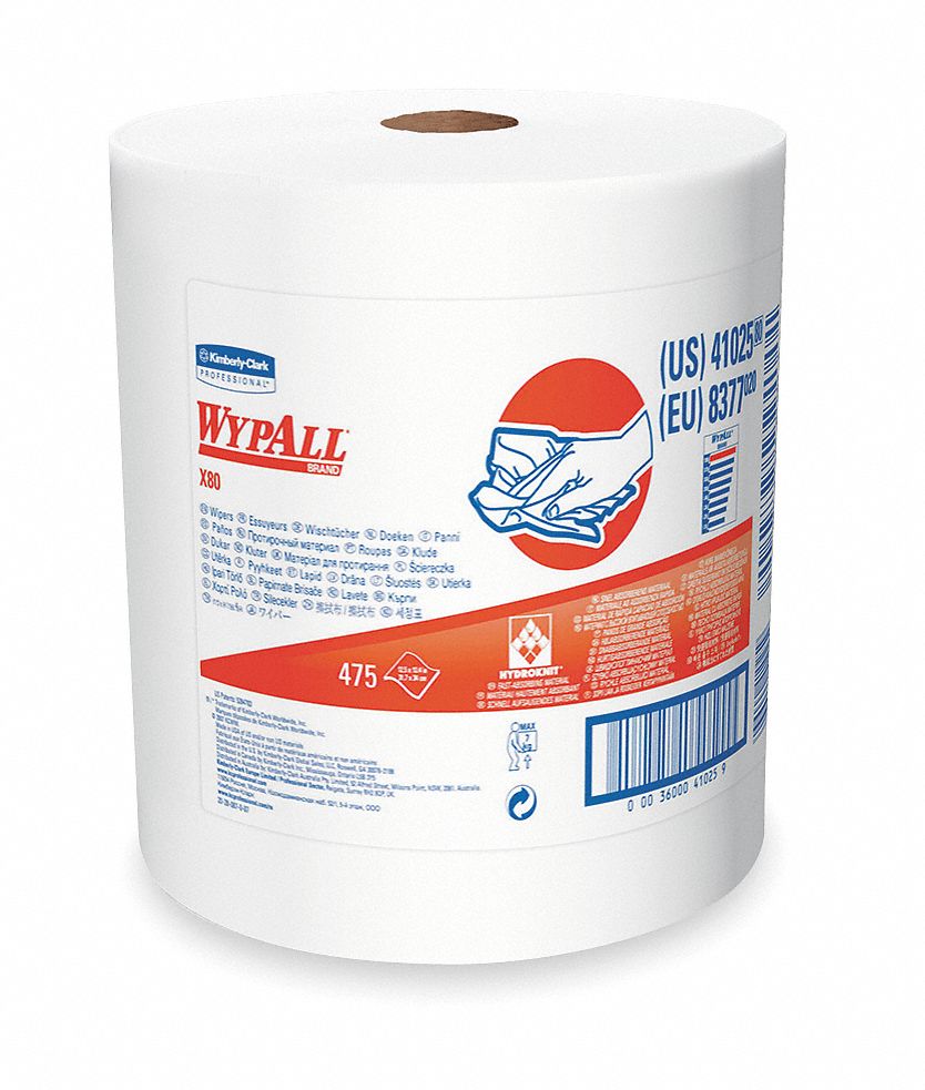 WYPALL Dry Wipe Roll, WYPALL(R) X80, 121/2 in x 13 in, Number of