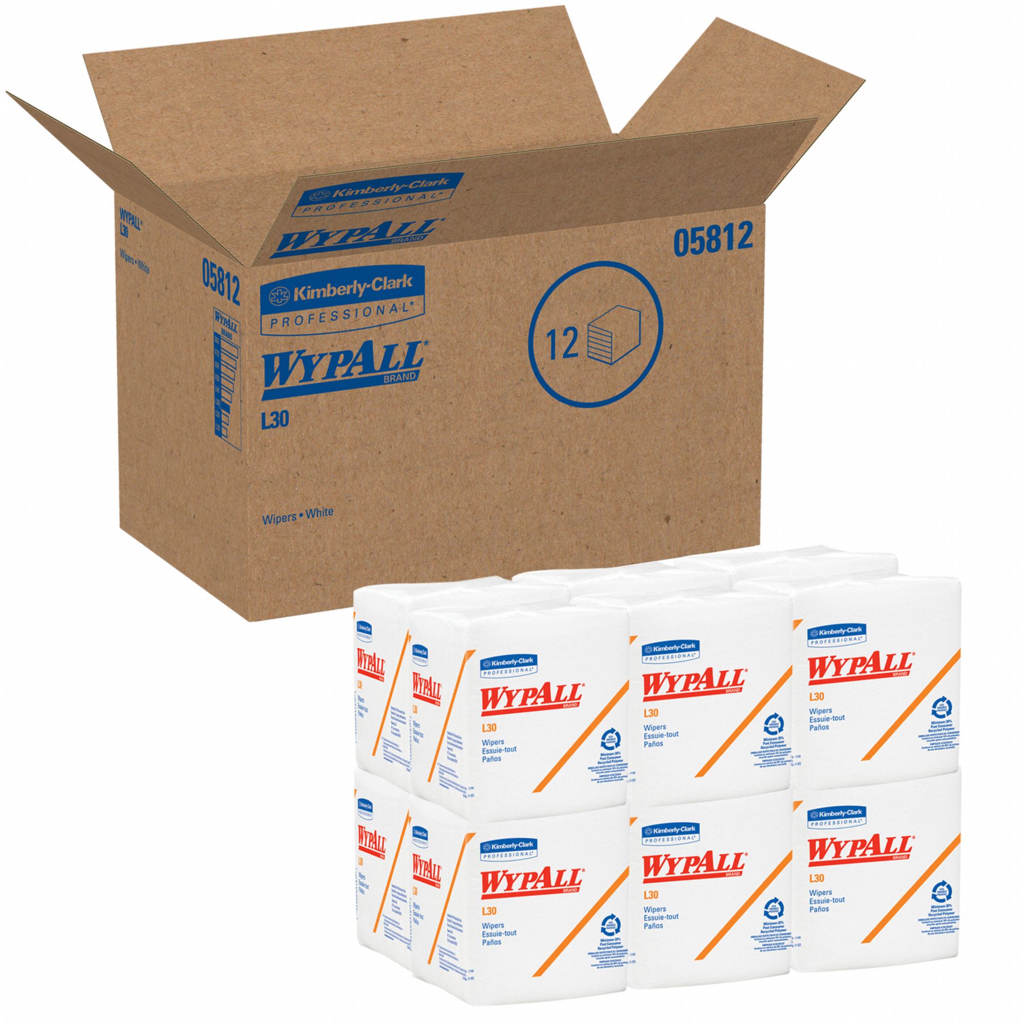 WYPALL Dry Wipe, WYPALL(R) L30, 12 in x 121/2 in, Number of Sheets 90