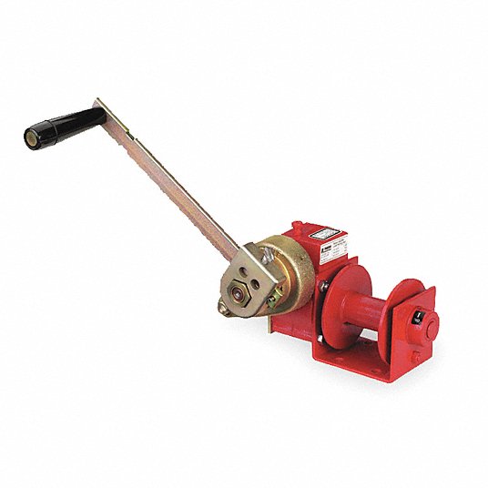 Hand Winch: 1,000 lb 1st Layer Load Capacity, Worm, 15:1 Winch Gear Ratio, Brake Included
