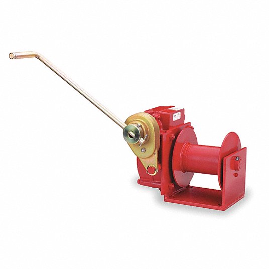 Hand Winch: 4,000 lb 1st Layer Load Capacity, Worm, 26:1 Winch Gear Ratio, Brake Included