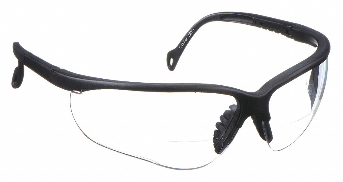 LUNETTES DE LECTURE, DEMI-MONTURE, ENVELOPPANTES, NYLON/PC, ANTIRAYURES, NOIR/TRNSP, +1,50, BIFOCALES
