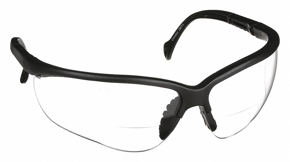 LUNETTES DE LECTURE, DEMI-MONTURE, ENVELOPPANTES, NYLON/PC, ANTIRAYURES, NOIR/TRNSP, +2,50, BIFOCALES