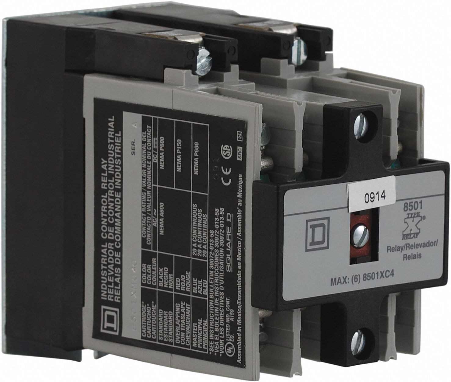 SQUARE D Master NEMA Style Control Relay, 120V AC, 20A 120/240/480