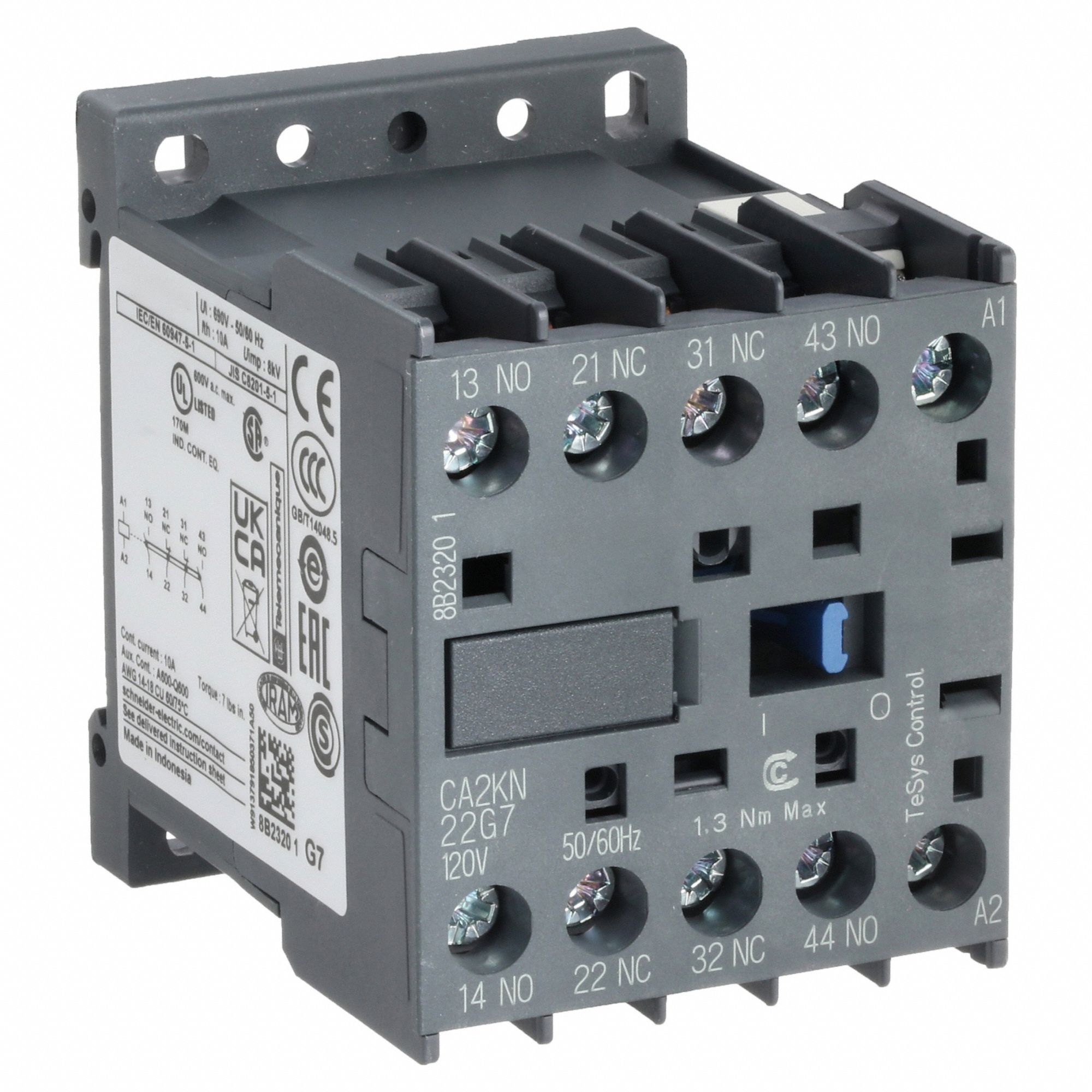 IEC CONTROL RELAY, 120V AC, 10 A, 2NO/2NC