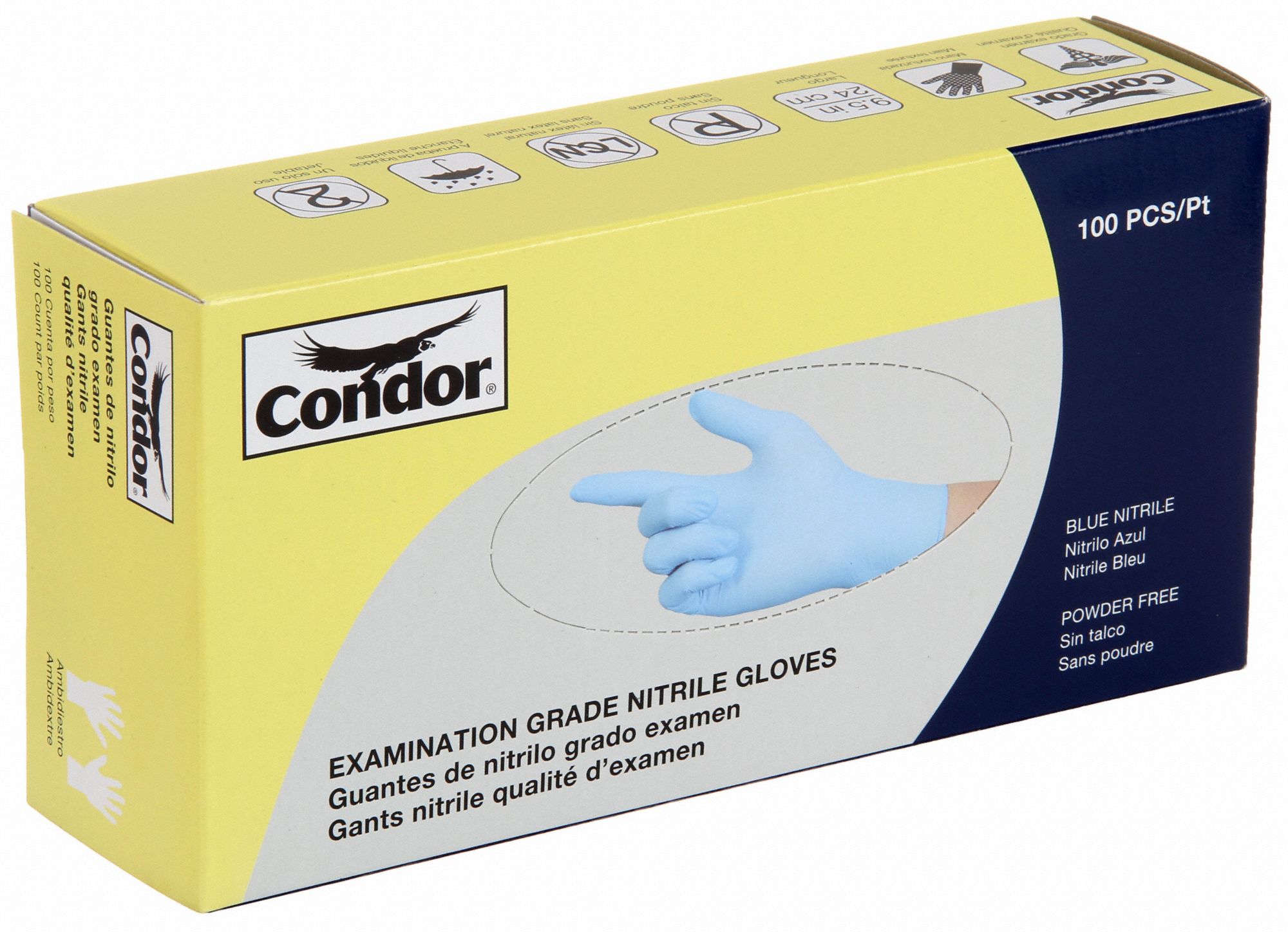 CONDOR Disposable Gloves MedicalGrade/Gen Purpose, 3 mil, PowderFree