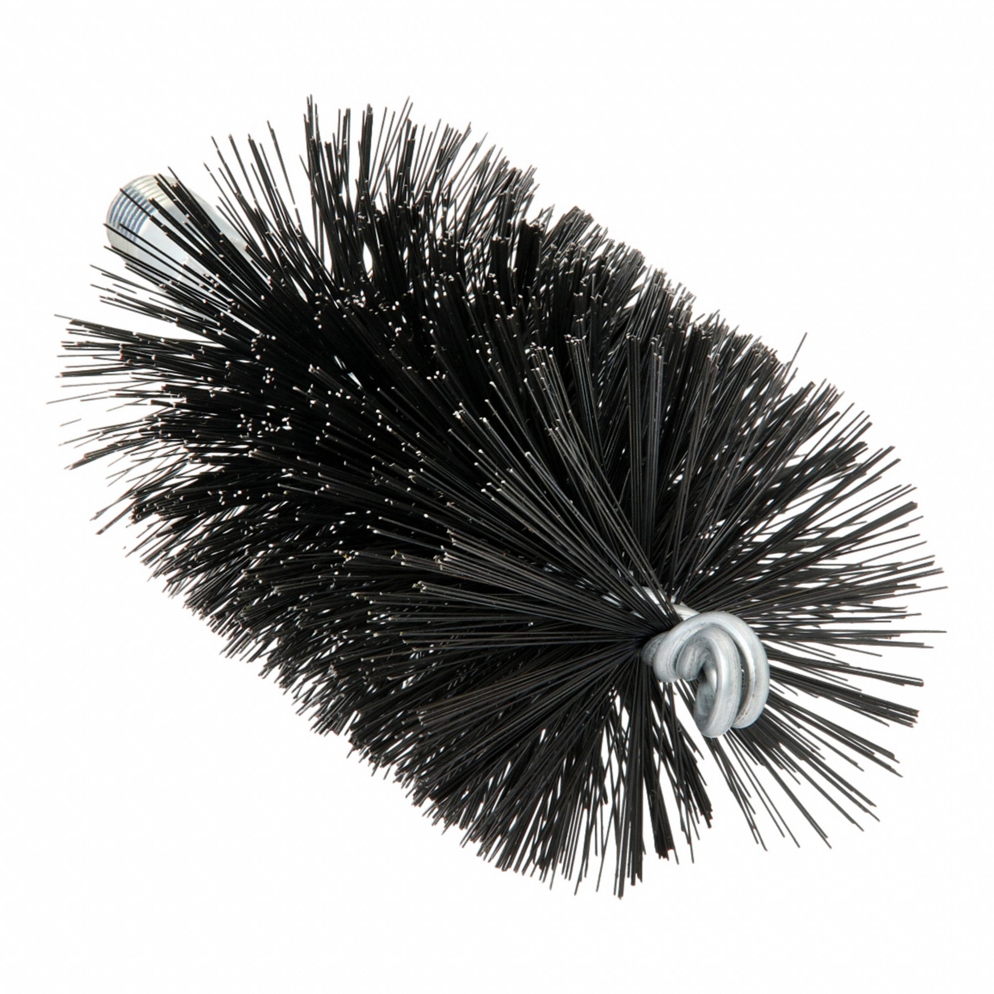 Flue Brush: 1/4"-28 Male, 2 3/4 in Overall Dia, 4 1/2 in Brush Lg, Double Spiral, Double Stem, Steel