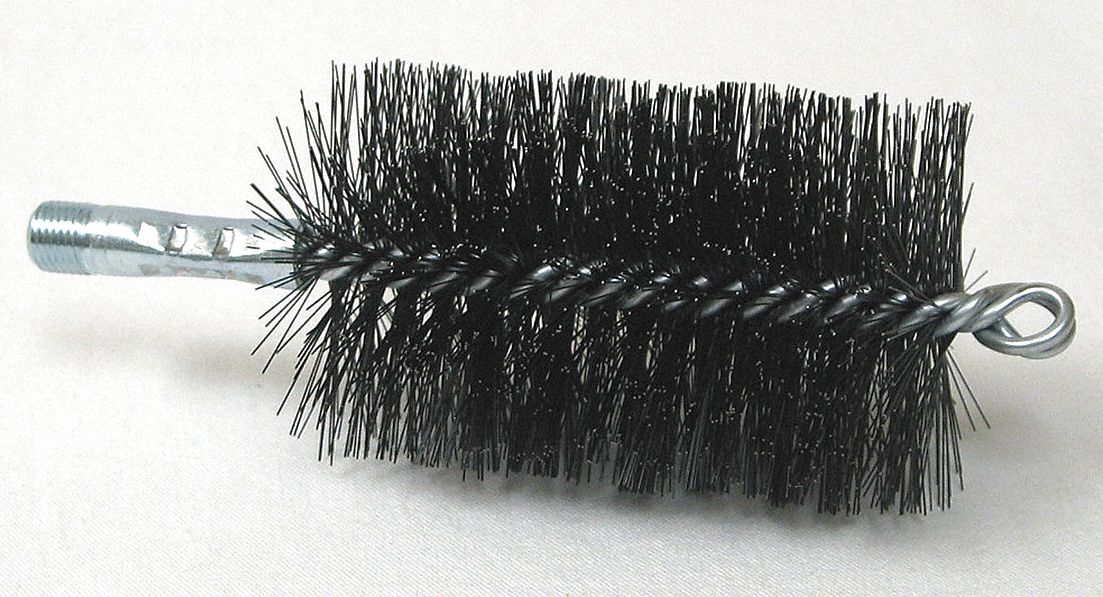 FLUE BRUSH, ¼ IN MALE THREADED CONNECTION, 2¾ IN DIAMETER, 4½ IN BRUSH L, TEMPERED STEEL
