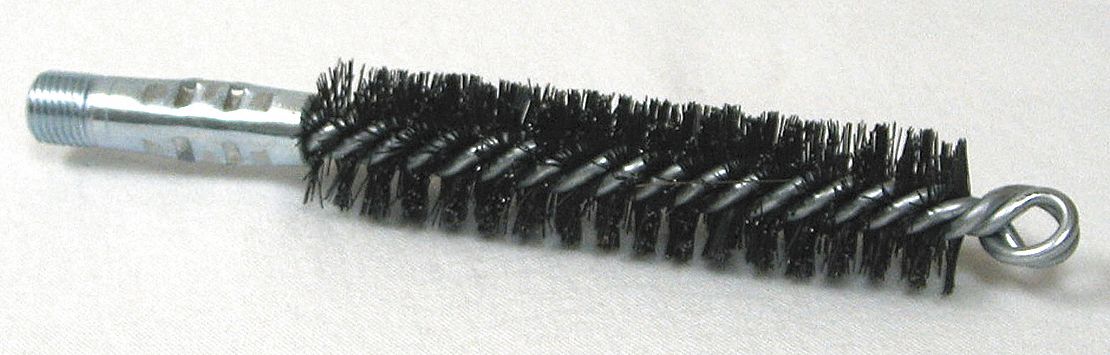 FLUE BRUSH, ¼ IN MALE THREADED CONNECTION, 1 IN DIAMETER, 4½ IN BRUSH L, TEMPERED STEEL