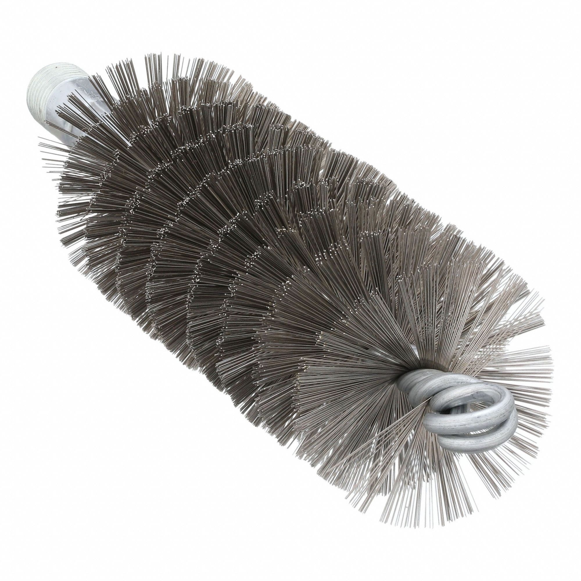 Flue Brush: 1/4"-28 Male, 1 3/4 in Overall Dia, 4 1/2 in Brush Lg, Single Spiral, Double Stem