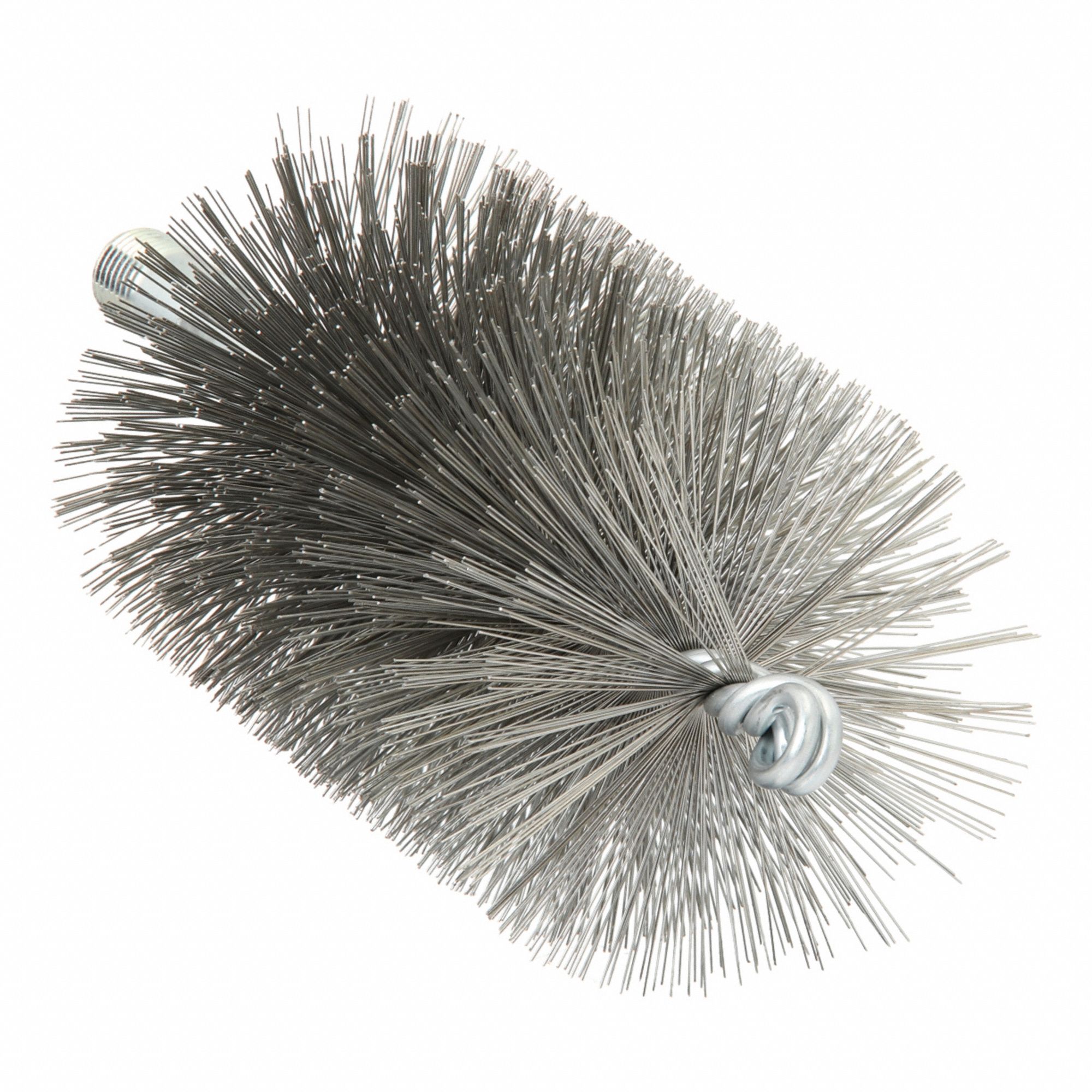 Flue Brush: 1/4"-28 Male, 3 in Overall Dia, 4 1/2 in Brush Lg, Single Spiral, Double Stem