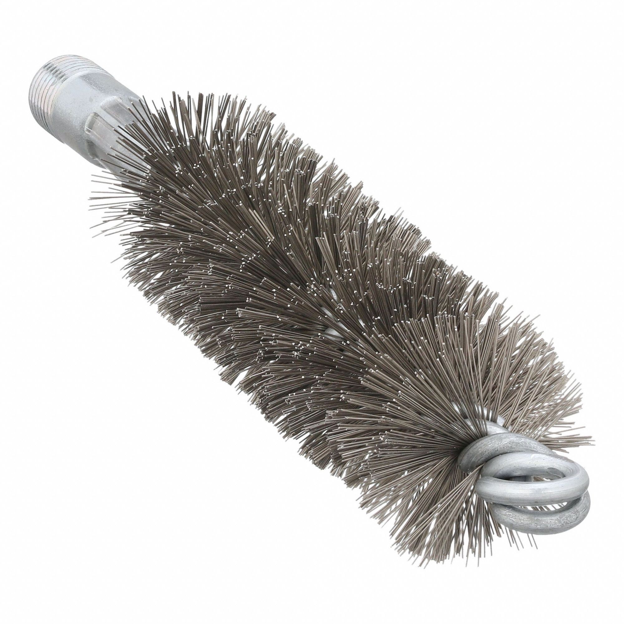 Flue Brush: 1/4"-28 Male, 1 1/4 in Overall Dia, 4 1/2 in Brush Lg, Double Spiral, Double Stem