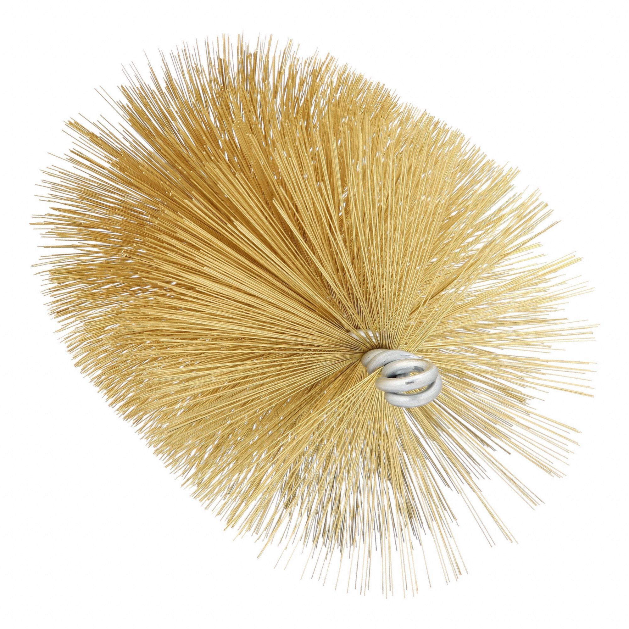 Flue Brush: 1/4"-28 Male, 4 in Overall Dia, 4 1/2 in Brush Lg, Single Spiral, Double Stem, Brass