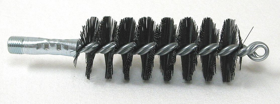 FLUE BRUSH, ¼ IN MALE THREADED CONNECTION, 1¾ IN DIAMETER, 4½ IN BRUSH L, TEMPERED STEEL