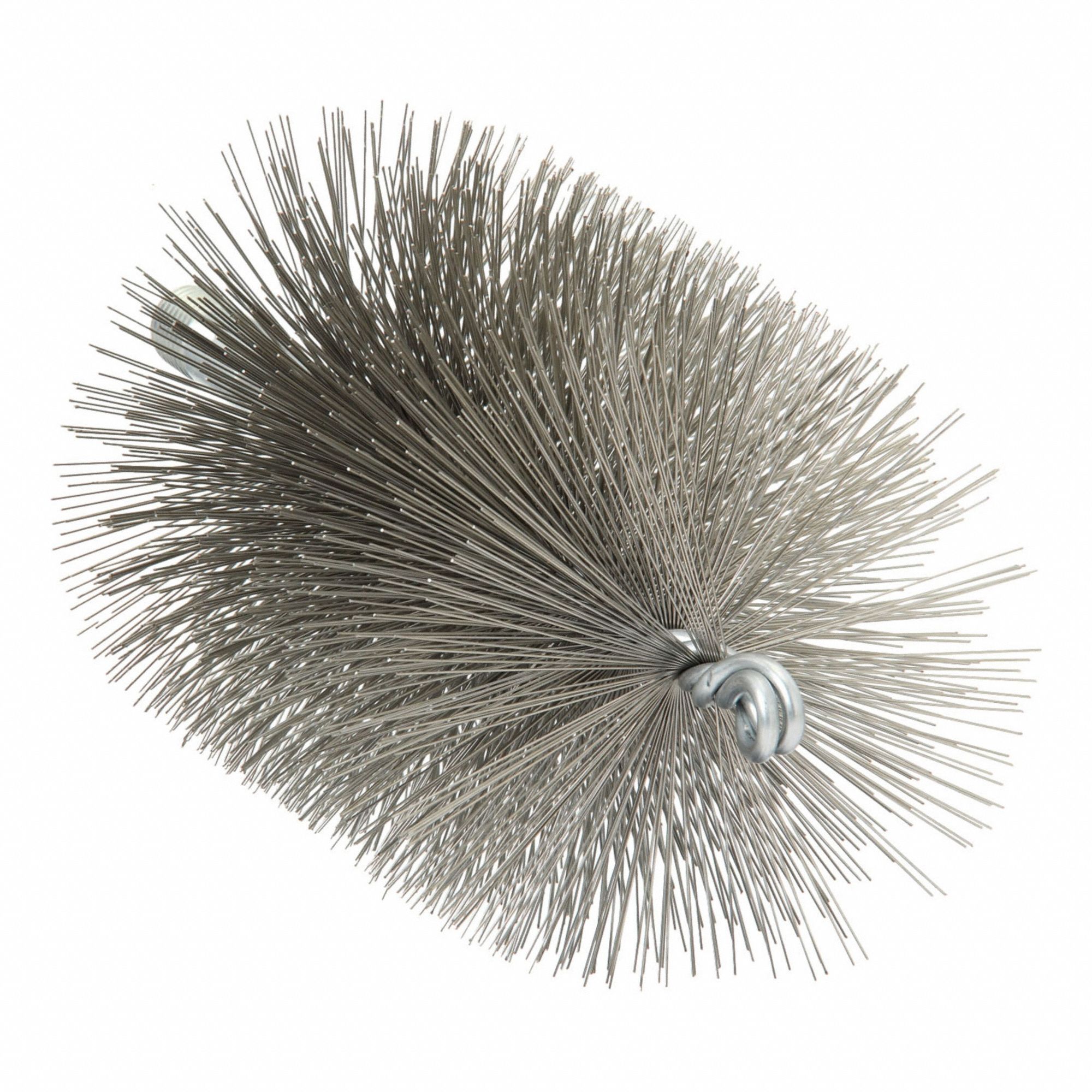 Flue Brush: 1/4"-28 Male, 4 in Overall Dia, 4 1/2 in Brush Lg, Single Spiral, Double Stem