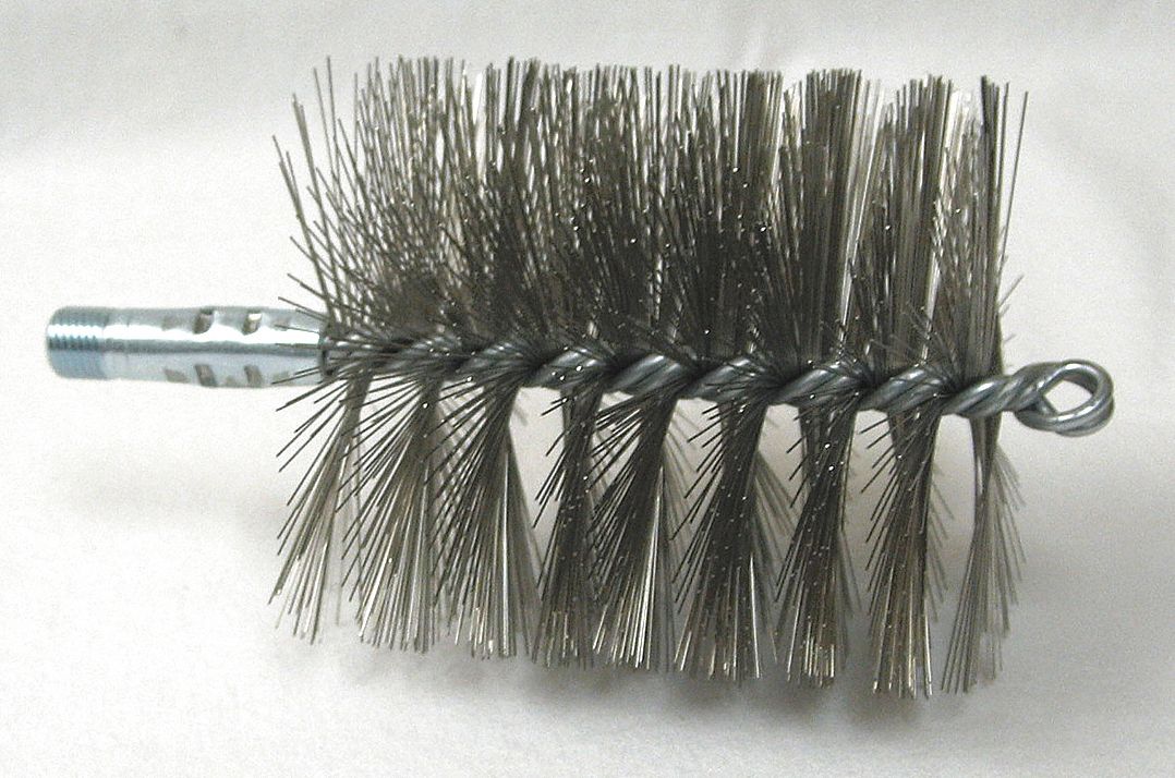 FLUE BRUSH, ¼ IN MALE THREADED CONNECTION, 4 IN DIAMETER, 4½ IN BRUSH L, STAINLESS STEEL