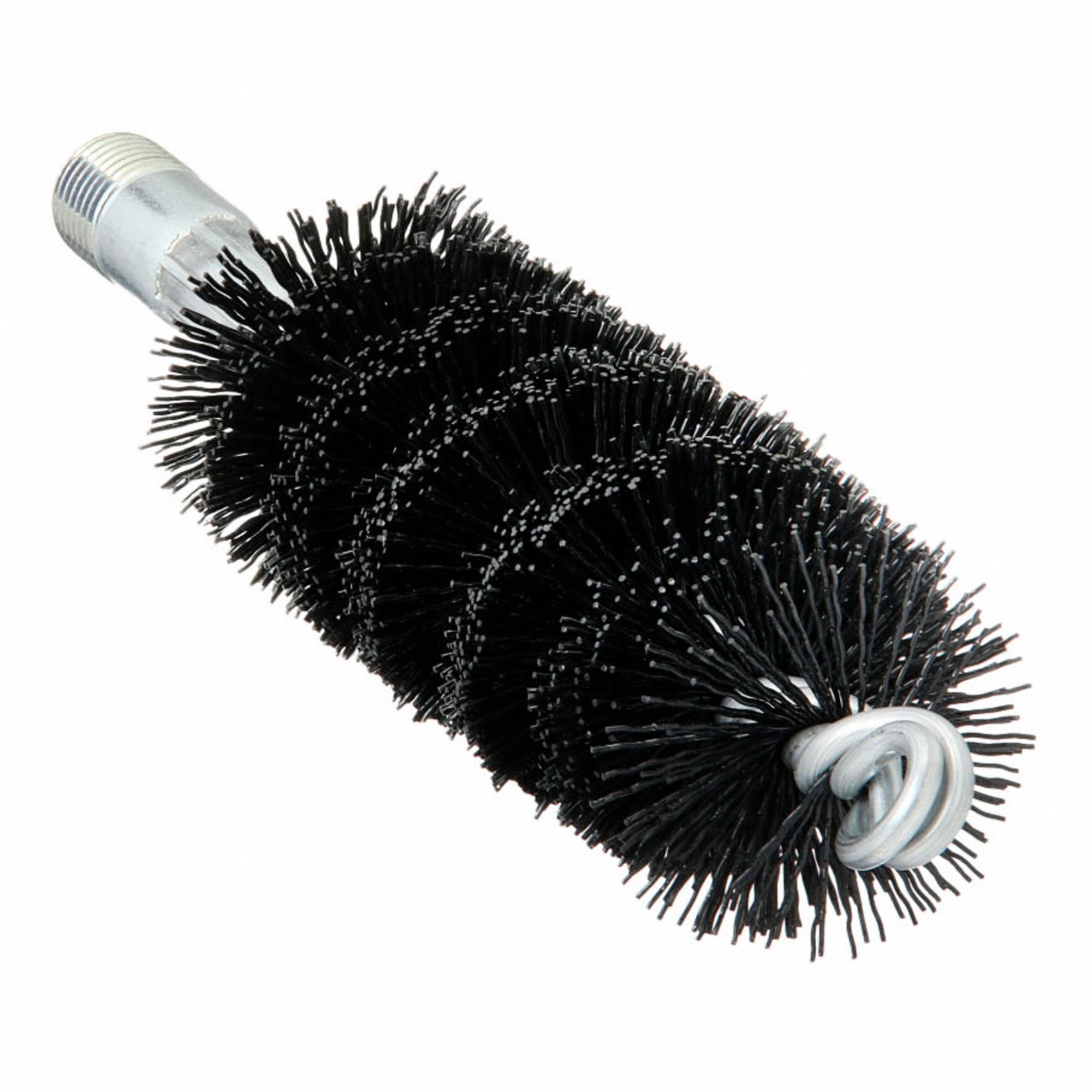Flue Brush: 1/4"-28 Male, 1 1/2 in Overall Dia, 4 1/2 in Brush Lg, Single Spiral, Double Stem, Nylon