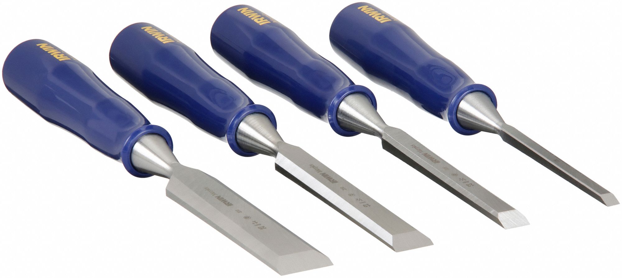 WOOD CHISEL SET, PLASTIC, ¼ IN/½ IN/¾ IN/1 IN OVERALL L, 4 PIECES, ½ IN/¼ IN/1 IN/¾ IN