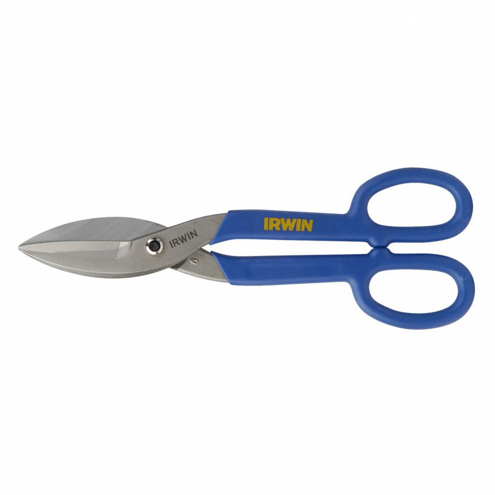Tinners Snip: Straight, 12 3/4 in Overall Lg, 2 3/4 in Cutting Lg, Steel, Plastic, Steel