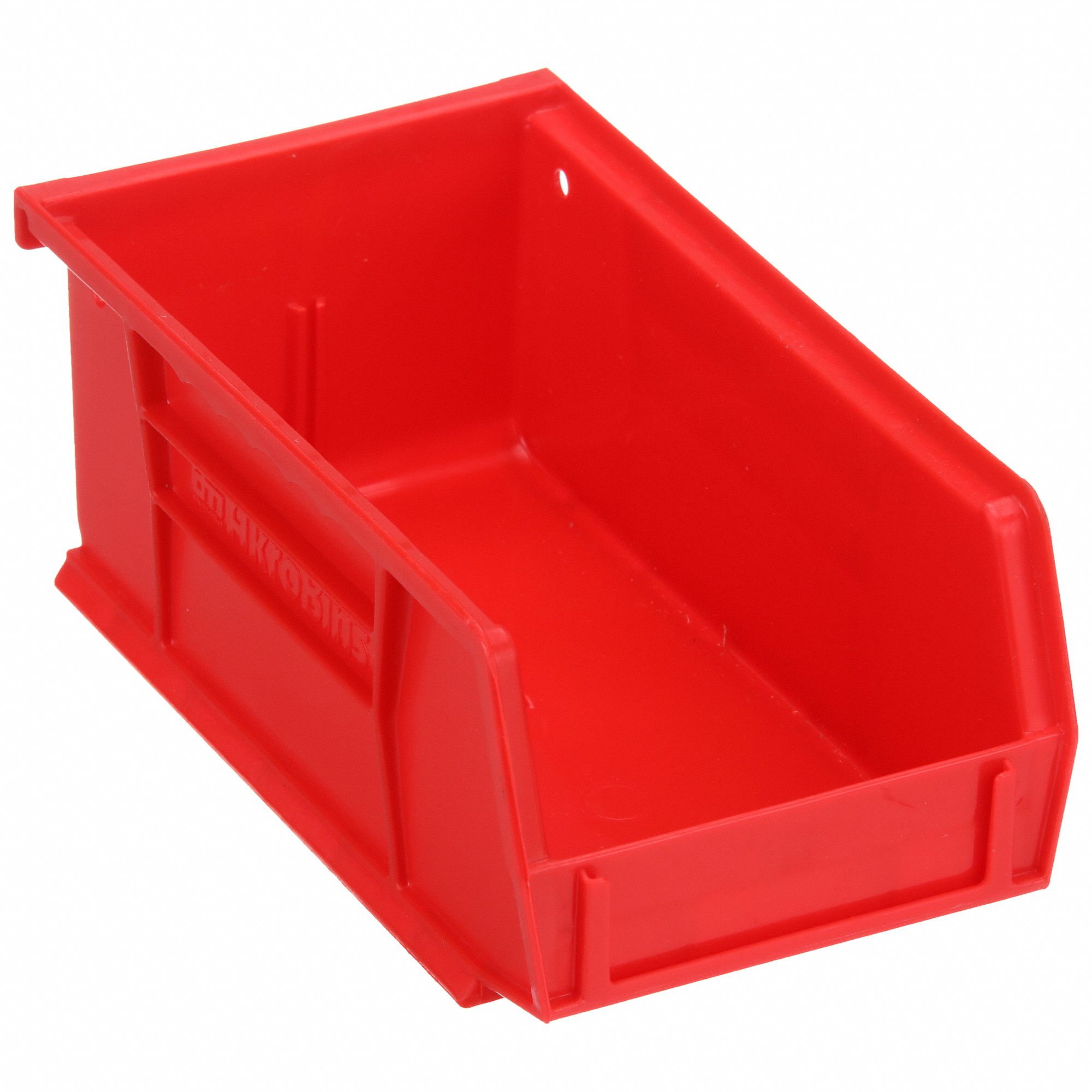 HANG AND STACK BIN, 4⅛ IN X 7⅜ IN X 3 IN, RED, LABEL HOLDERS, 10 LB LOAD CAPACITY
