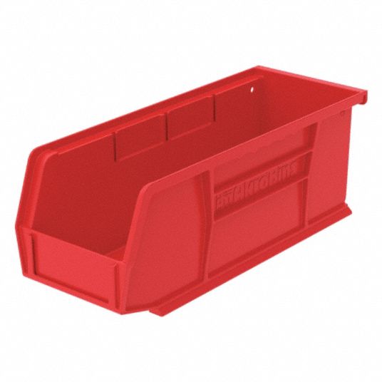 AKROMILS, 4 1/8 in x 7 3/8 in x 3 in, Red, Hang and Stack Bin 2W073