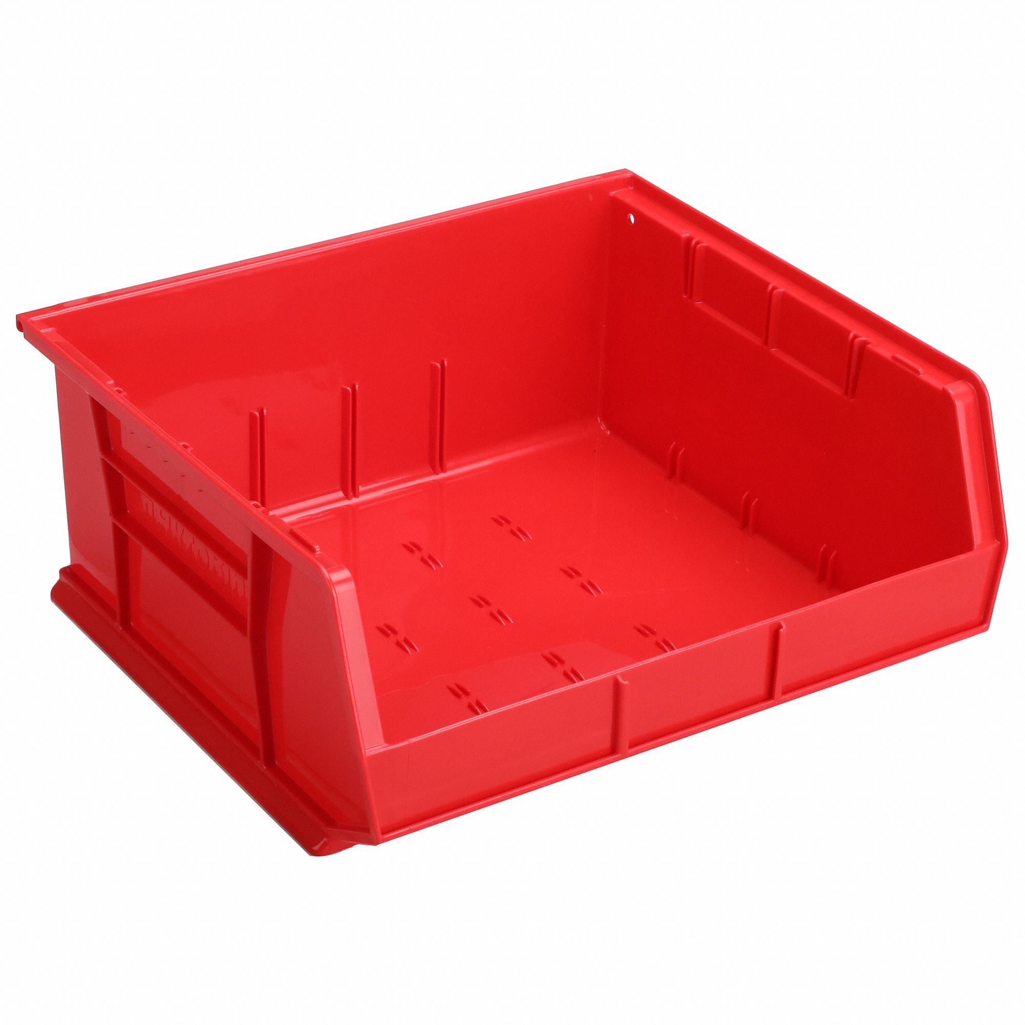 HANG AND STACK BIN, 16½ IN X 14¾ IN X 7 IN, RED, LABEL HOLDERS, 75 LB LOAD CAPACITY