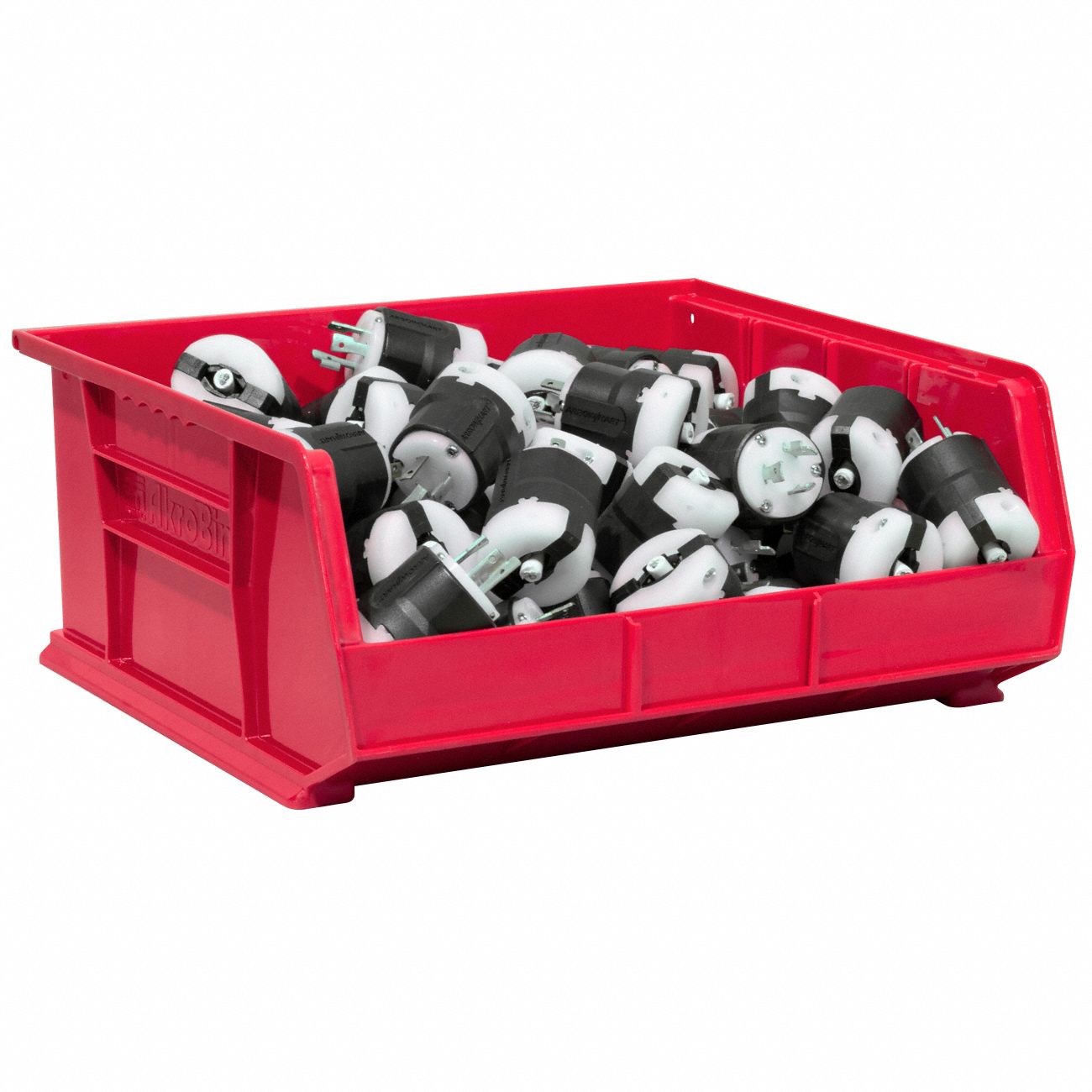 AKROMILS Hang and Stack Bin 16 1/2 in x 14 3/4 in x 7 in, Red, Label
